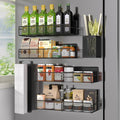 Magnetic Spice Rack for Refrigerator, 6 Pack 100% Metal Strong Magnet Shelf Black, Space Saving Spice Organizer, Home Kitchen Laundry Room Storage Organization W/ Paper Towel Holder, Utensils Racks by DTUQYX