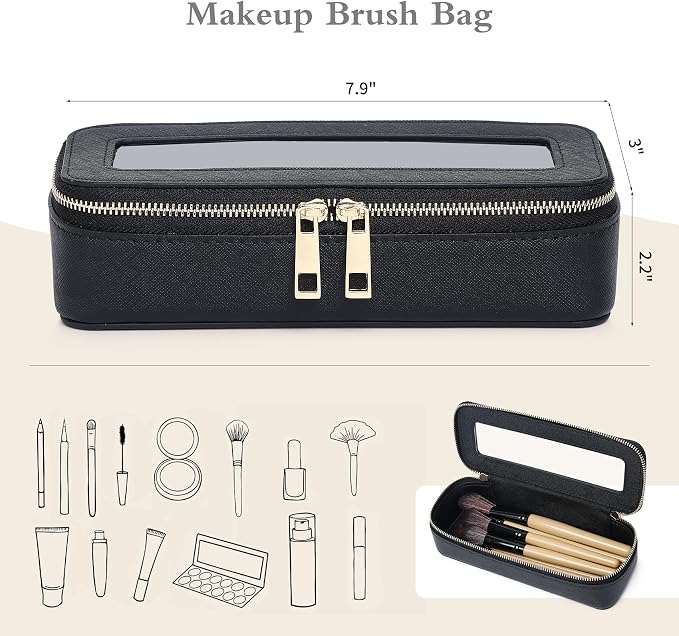 Pinkmik Makeup Brush Case, Black, SLIM | Clear Travel Cosmetic & Toiletry Bag, Small Makeup Bag, Zipper Purse Organizer, For Women - Image 2