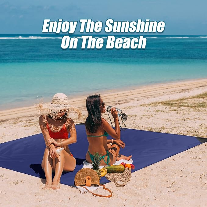 Odoland Sandproof Beach Blanket, Waterproof Portable Mat with Carry Pouch | 71“x63” Quick Drying & Foldable Lightweight Sand Free Beach Mat Tarp for Hiking, Camping, Travel, Blue - Image 5