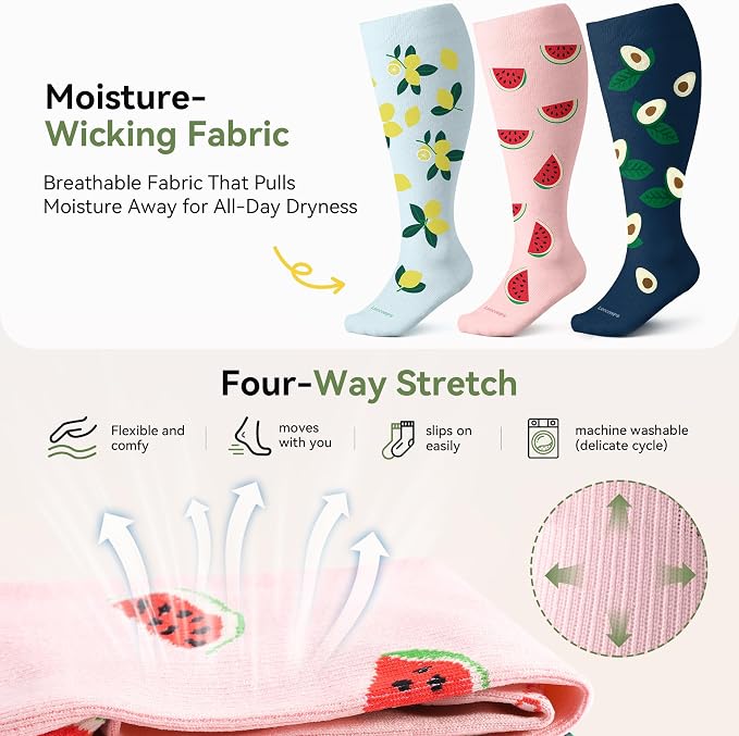 Plus Size Compression Socks for Women Men Wide Calf 15-20 mmHg Knee High Extra Large for Nurses Pregnant Travel - Image 2