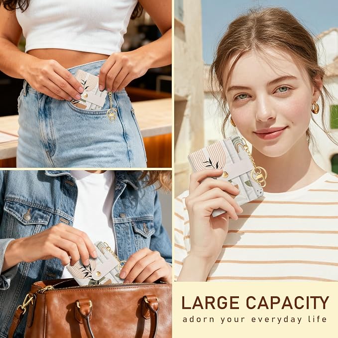 Jogjam Abstract Boho Leaves Rfid Women Wallet, Small Credit Card Holder | PU Leather Bifold Cash Zipper Coin Pocket ID Window, for Female Ladies Teen Girls Girly Gifts - Image 2