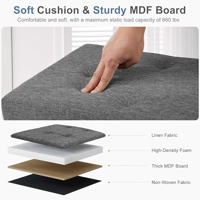 DUMOS 43 Inch Folding Storage Ottoman Bench, Large Ottoman with Storage | Storage Chest with Thicker Foam Padded Seat, End of Bed Foot Rest Stool for Bedroom Living Room Entryway, Load 660 lbs, Grey - Image 5
