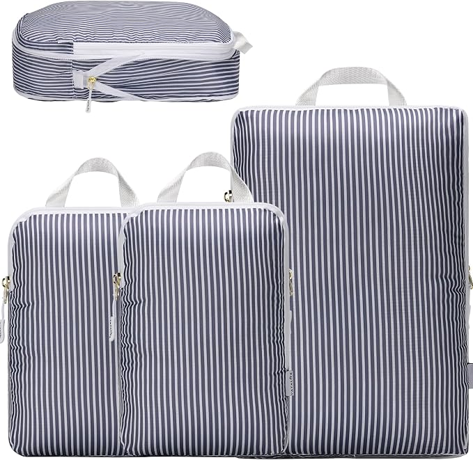 Packing Cubes Luggage Organizer Bags for Suitcase & Backpack, Compression Packing Cubes for Travel, Lightweight Luggage Organizers, Travel Cubes for Packing, Vacation Essentials, 3pc Set - Grey Stripe - Image 9