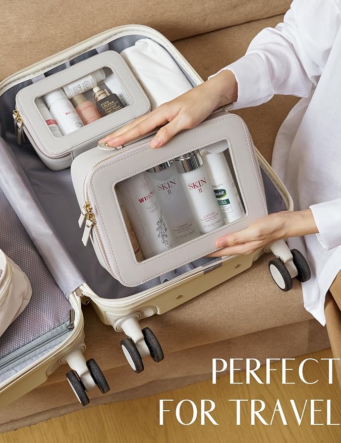 Clear Makeup Case Set Toiletry Bag Travel Large Clear Cosmetic Bag with Zipper, Big Make Up Bag Organizer Women Traveling TSA Approved Transparent Bag Car for Essentials, Beige Grey - Image 3