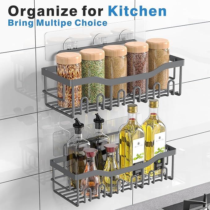 EUDELE Shower Caddy 2 Pack, Adhesive Shower Organizer for Home Decor & Kitchen Storage, No Drilling, Rustproof Stainless Steel Bathroom Shelf Organizer - Image 6