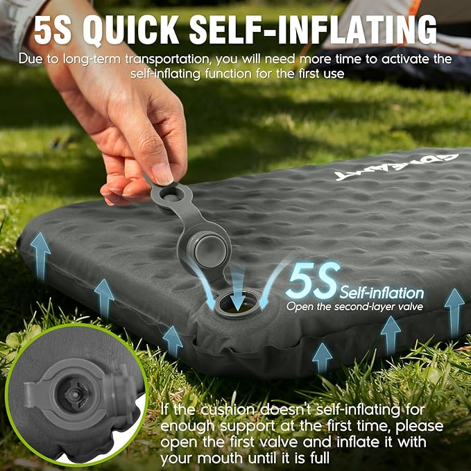 Inflatable Seat Cushion, Self-Inflating Memory Foam Stadium Seats Cushion Lightweight & Compact Chair Sitting Pad Airplane Cushion for Long Flight Travel Outdoor Camping Car Bleachers Office - Image 3