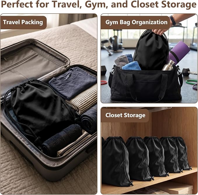 6 PCS Flannel Cloth Shoe Bags for Travel & Packing for Women & Men | 17.7 x 13.8 in | Fits One Pair up to Men's US Size 13 | Drawstring | Dust Resistant | Washable & Reusable | Closet Storage - Image 6