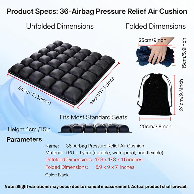 Inflatable Airplane Seat Cushion No Pump for Long Flights Travel | Pressure-relieving inflatable seat cushion, press-inflate, foldable portable for long flights, office and car use - Image 2