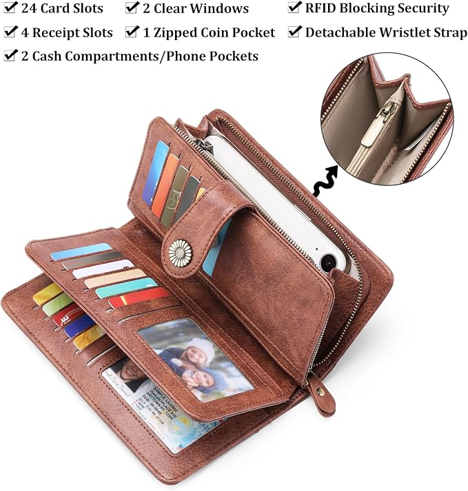 Wallets for Women Trifold Wristlet Wallets Large Capacity RFID Blocking Ladies Purse Credit Card Holder - Image 3