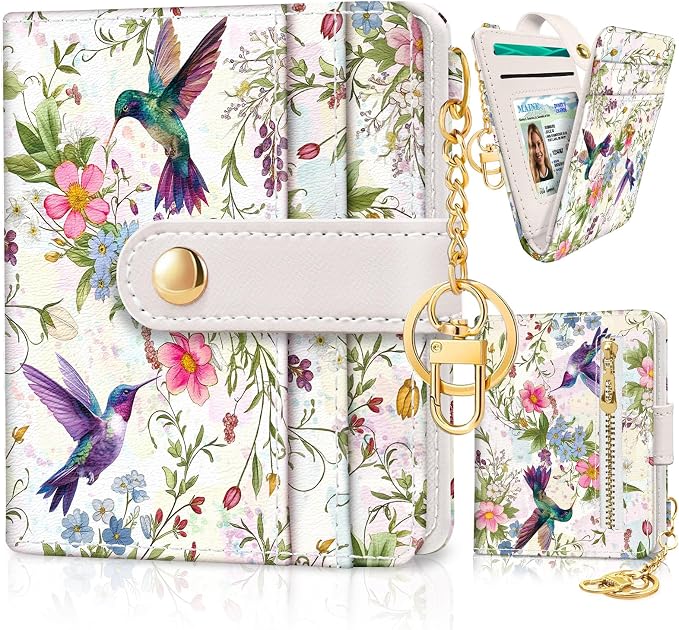 Jogjam Hummingbird Bird Rfid Women Wallet, Small Slim Credit Card Holder | PU Leather Bifold Cash Zipper Coin Pocket ID Window, for Female Ladies Teen Girls Girly Gifts by Jogjam
