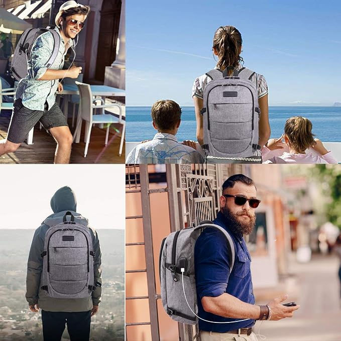Tzowla Travel Laptop Backpack Water Resistant Anti-Theft Bag with Giant Tumbler Holder Pocket and Lock 17.3 Inch Computer Business Backpacks for Women Men Work College Gift,Casual Daypack(Grey) - Image 8
