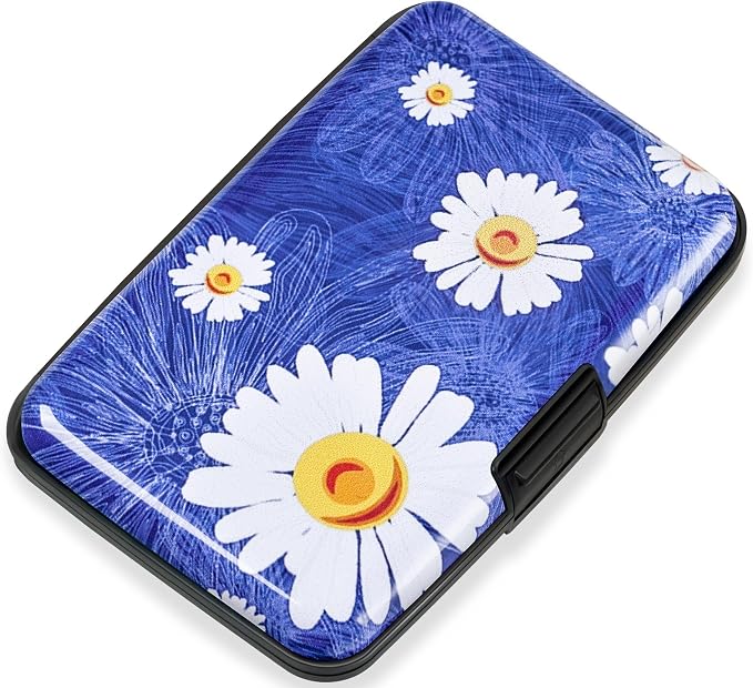 Mayski Credit Card Holder for Women RFID Blocking Wallet, White Flower | Card Wallets for Women Small Mini Business Metal Accordion Aluminum Alloy Hard Case for Men by SLIMELEGANCEPERSONIFIED