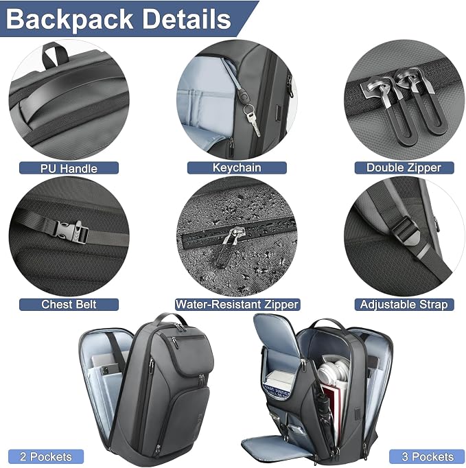 hk Business Smart Backpack for Men Anti-Theft for 17.3 Inch Laptop | with USB Charging Port Water-Resistant Large Durable Compact 30L for Travel College Work - Image 5