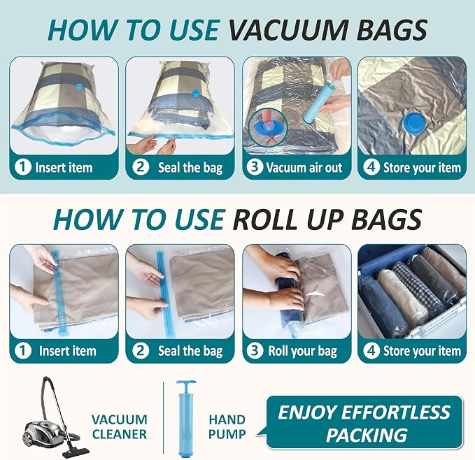 Cozy Essential Vacuum Storage Bags, 80% Compression Vacuum Seal Space Saver Plastic Packaging Bags for Clothes, Blankets, Pillow, Bedding, Comforters, Sealer Clothing Storage,30 Combo - Image 7