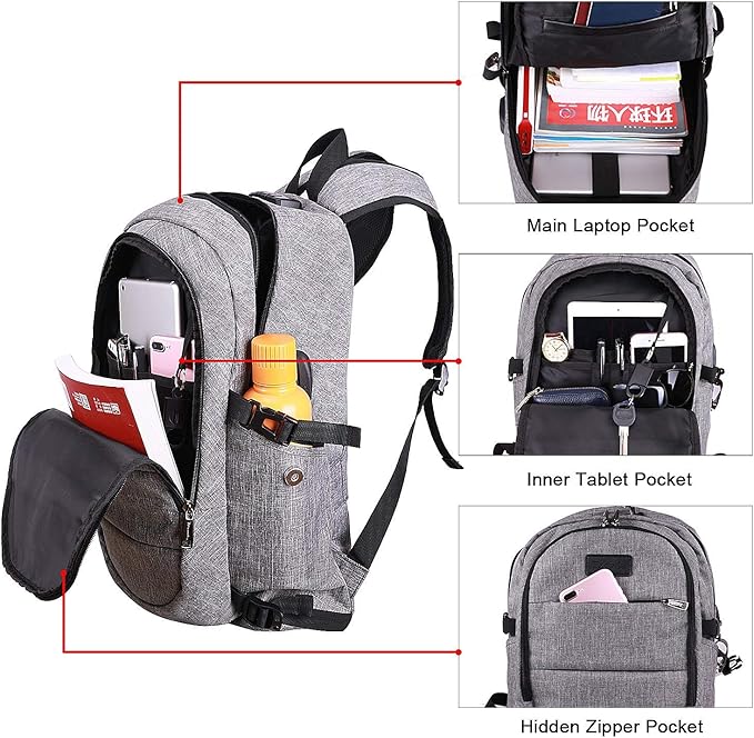 Tzowla Travel Laptop Backpack Water Resistant Anti-Theft Bag with Giant Tumbler Holder Pocket and Lock 17.3 Inch Computer Business Backpacks for Women Men Work College Gift,Casual Daypack(Grey) - Image 5