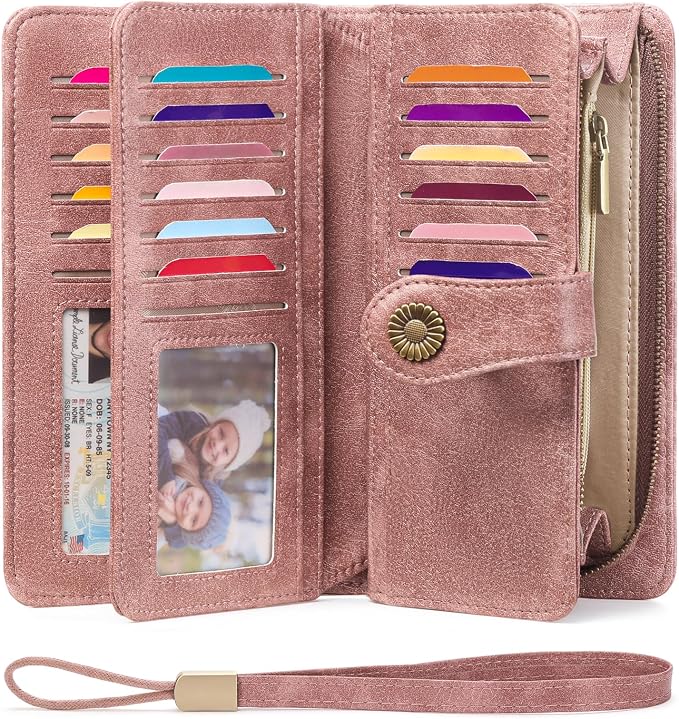 Wallets for Women Trifold Wristlet Wallets Large Capacity RFID Blocking Ladies Purse Credit Card Holder - Image 2