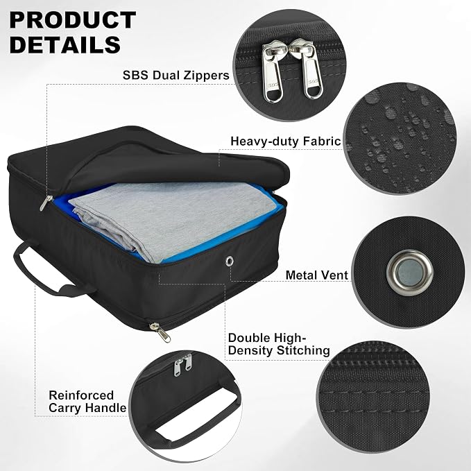 Compression Packing Cubes for Travel Packing Suitcase Organizer Bags, Black | Expandable Travel Cubes for Packing Luggage Organizer Bags Compression Bags for Travel Essentials - Image 3