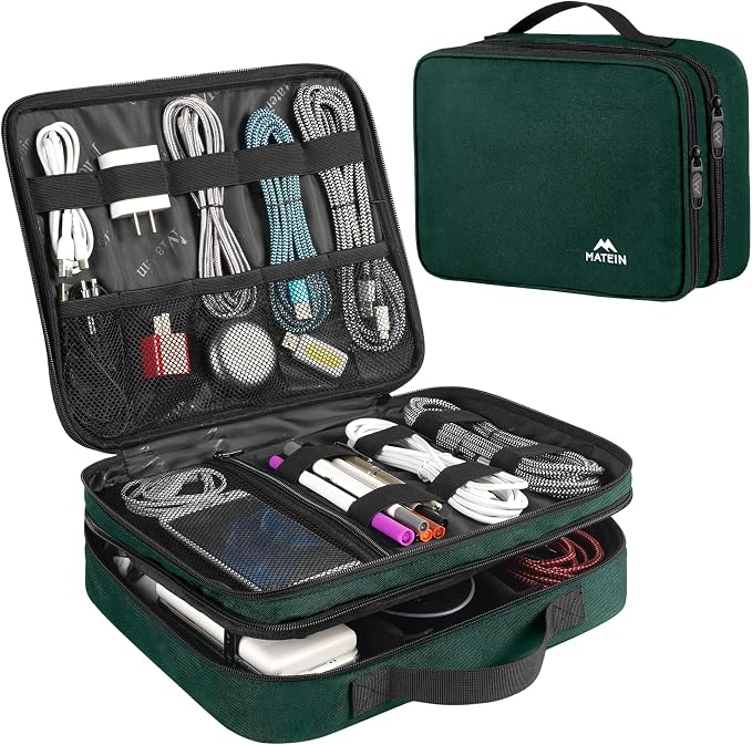MATEIN Tech Organizer Travel Case, Large Water Resistant Cable Organizer | For Electronic Accessories, Sturdy Carrying Tech Bag, with Handle for Cord, Power Bank, Tablet (Up to 12.9inch), Peacock Blue by MATEIN
