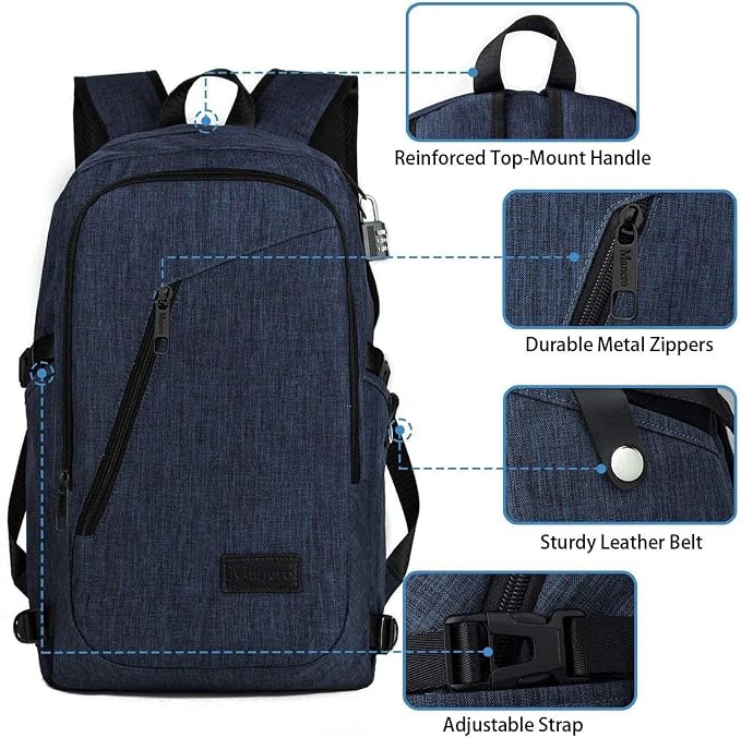 Mancro 17.3 Inch Business Laptop Backpack for Travel Anti-Theft Backpack | Water Resistant Work Daypack with Lock, Travel Computer Bag with Laptop Compartment for Men Women - Image 6