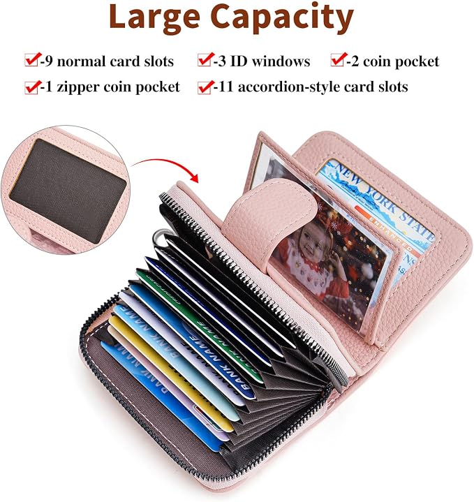 Credit Card Holder for Women Small Leather RFID Blocking Security Card Wallet with ID Window - Image 2
