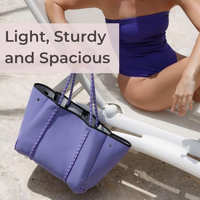 POPUPS Large Neoprene Tote Bag for Women - Everyday Designer Handbag for Travel Work and Beach with Pockets and Zipper Pouch - Image 7
