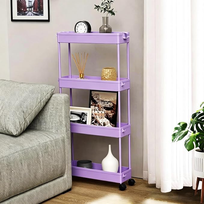 2-piece Set Slim Storage Cart 3 Tier,Bathroom Organizer Rolling Utility,Mobile Shelving Unit Slide Out for Office, Kitchen, Laundry Room & Narrow Places - Image 7