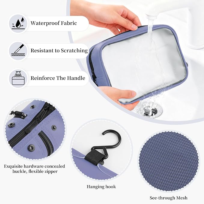 Toncoke Travel Toiletry Bag Set, Hanging Toiletry Bag Premium Faux Leather, Toiletry Bag for Women & Men, Travel Essentials Makeup Bag Water-resistant (Faux Leather Purple) - Image 6