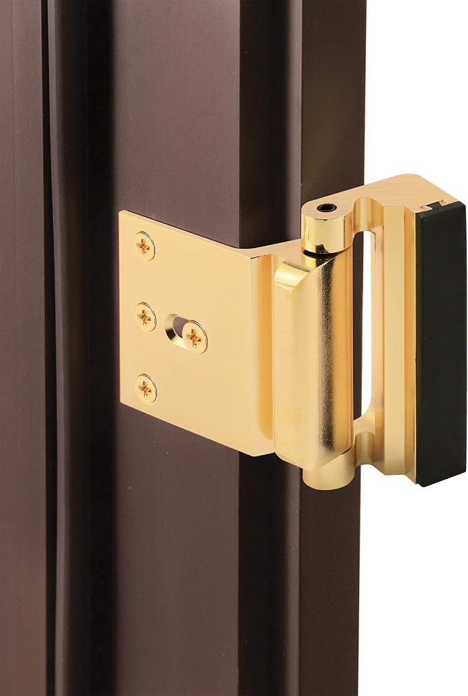Prime-Line U 11442 Door Reinforcement Lock – Add Extra, High Security to your Home and Prevent Unauthorized Entry – 3” Stop, Aluminum Construction, Polished Brass (Single Pack) | 3 in. Stop, Solid Brass Construction, Add Extra High Security, Prevent Un... - Image 2