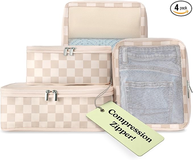 Vandel Space-Saving Compression Packing Cubes for Women 4-Pack Compressible | Luggage Packing Cubes for Travel Compression Organizer Bags, Carry On Suit Case, Space-Saving, Packing Cubes for Women by VANDEL