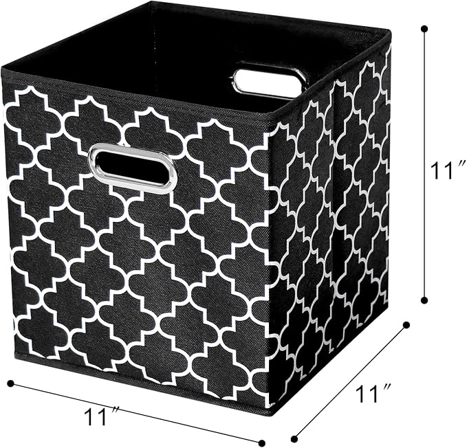 Fabric storage bins Cubes, Fabric Cube Organizer with Handle, Foldable Cube Bins for Cloth or Accessary Storage, 11x11x11 set of 6,Black Light - Image 2