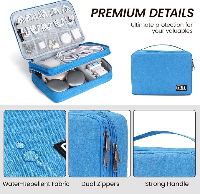 Electronic Organizer Travel Case, Double Layer Cable Organizer Bag | Double-layer design with adjustable dividers, mesh pockets and elastic loops for chargers, cables, power banks and gadgets - Image 3