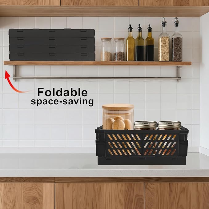 2 Pack Mini Foldable Small Plastic Baskets for Organizing and Storage，Collapsible Storage Crates,Mini Bins for Home Kitchen Bedroom Bathroom Office (Black, Extra Large 16x11x6) - Image 6