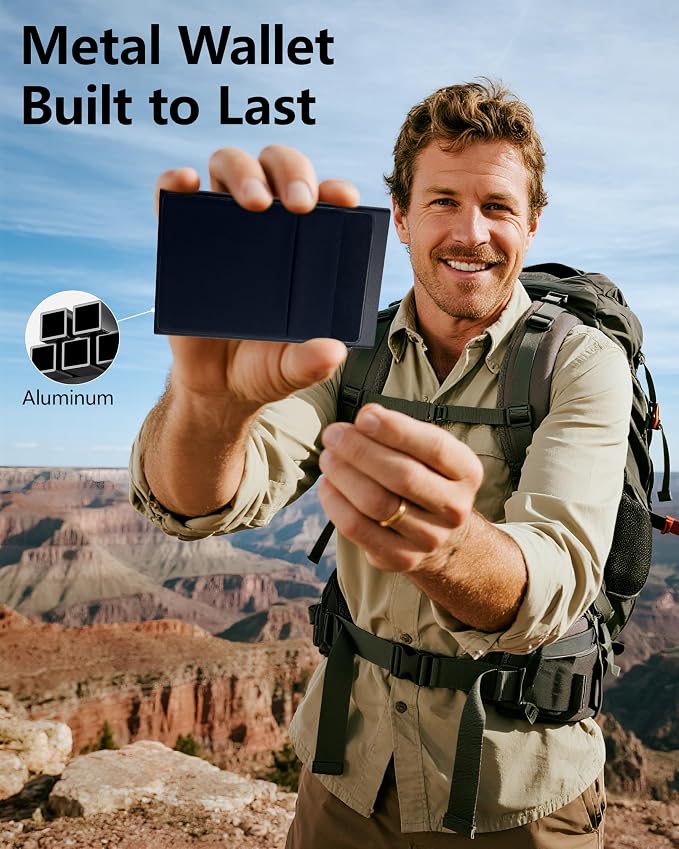 Ultra-Slim Metal Wallet for Men - RFID Blocking Minimalist Pop Up Card Holder, Elastic Pocket for Cash and Coins - Image 7