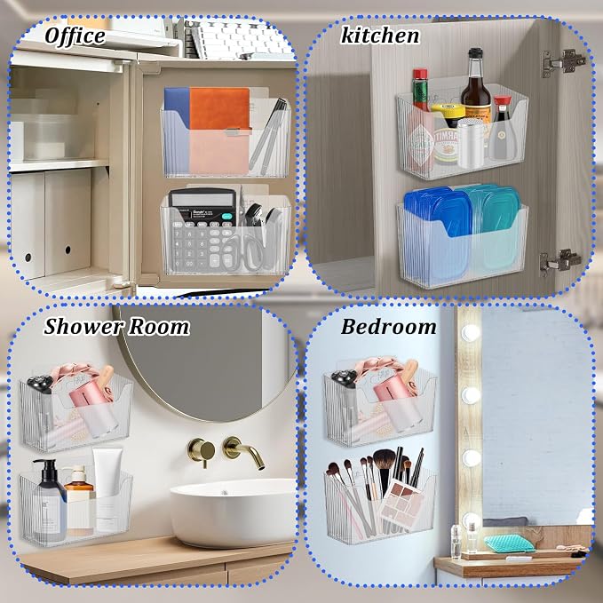 4 PCS Adhesive Kitchen Cabinet Door Organizer Storage Caddy, Clear Lid Organizer Cabinet Door Wall Mounted Pantry Storage Organizer for Food, Under Sink Door Storage Shelf for Kitchen Bathroom Office - Image 5