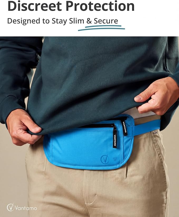 Vantamo Money Belt with RFID For Men & Women, Hidden Passport Holder for Travel, 2 Compartment Travel Fanny Pack for Women Anti Theft - Image 2