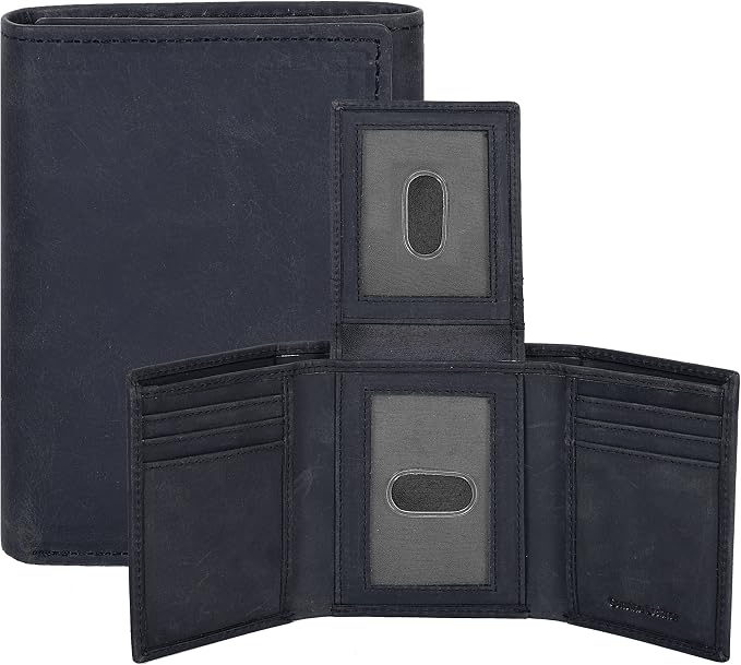 Real Leather Mens Trifold Wallet RFID Blocking Slim Minimalist Front Pocket - Thin & Stylish with ID Window in Gift Box by OakLeathers