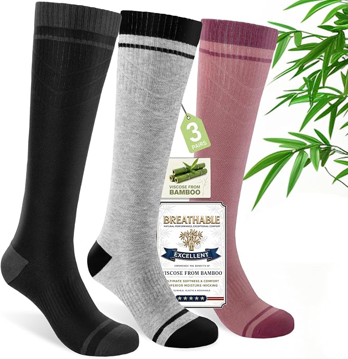 SONORAN Bamboo Viscose Compression Socks for Women & Men (3 Pairs) 15-20 mmHg Knee High Support for Nurses, Travel, Pregnant by Sonoran