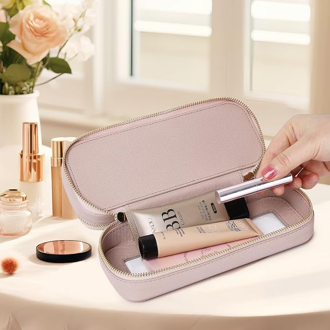 Pinkmik Double Layer Makeup Bag, Pink, Double SLIM | Makeup Brush Case, Waterproof, Travel Cosmetic & Toiletry Organizer - Image 3