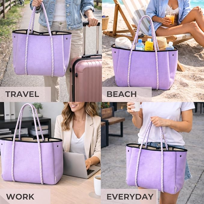 POPUPS Large Neoprene Tote Bag for Women - Everyday Designer Handbag for Travel Work and Beach with Pockets and Zipper Pouch - Image 2