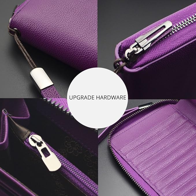 Bveyzi Women RFID Blocking Wallet Leather Zip Around Phone Clutch Large Capacity Ladies Travel Purse Wristlet - Image 6