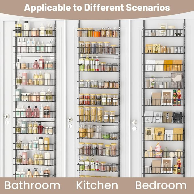ElegantArray 10-Tier Pantry Door Organizer, Deep Gray | Over The Door Pantry Organizer Rack and Storage, Hanging Spice Rack Shelves Door, Home Office Laundry Room Bathroom & Kitchen - Image 6