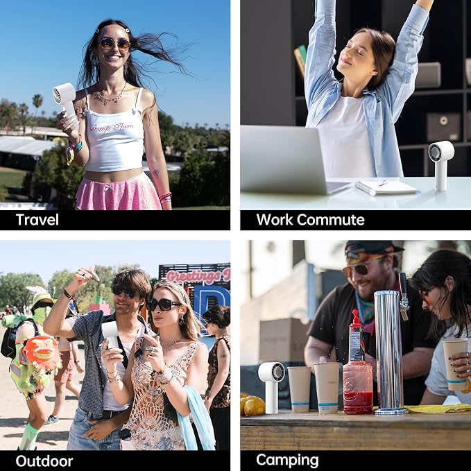 JISULIFE Portable Handheld Fan, 22H Max Runtime, 5-Speed - Gray | Travel Essential for Outdoor, Camping, Beach & Makeup, Powerful Airflow, Ultra-Quiet, 4000mAh Battery, Gift for Women & Men - Image 9