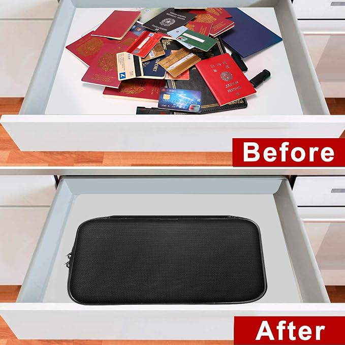 ENGPOW Small Fireproof Storage Organizer Case with Lock, 9”x 5.3”x 3.7” | Money Safe Wallet Carrying Bag with Multi-Pocket, Portable Home Travel for Cash,Card,Passport,Coin,Check,Bill,Soft Box,Black - Image 7