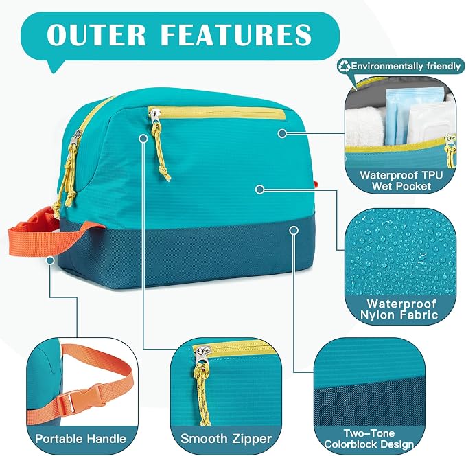 Waterproof Makeup Bag For Women Girls Men,Two-Tone Colorblock Travel Toiletry Bag With Wet Pocket & Removable Transparent Bag, 8L Large Capacity Lightweight Vacation Essentials (Light Blue+Dark Blue) - Image 4