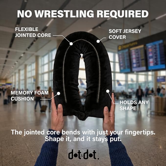 Dot&Dot Twist Memory Foam Travel Pillow, Bendable Neck Pillow for Airplane, Car and Home, 26-Inch Adjustable Roll with Washable Cotton Cover, Black - Image 4