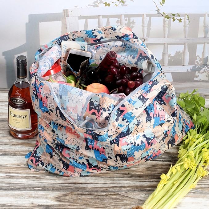 KINGMAS Reusable Grocery Bags, Eco-Friendly Folding Tote Shopping Bag fits in Pocket, Washable Waterproof Nylon Pouch Bags - Image 3