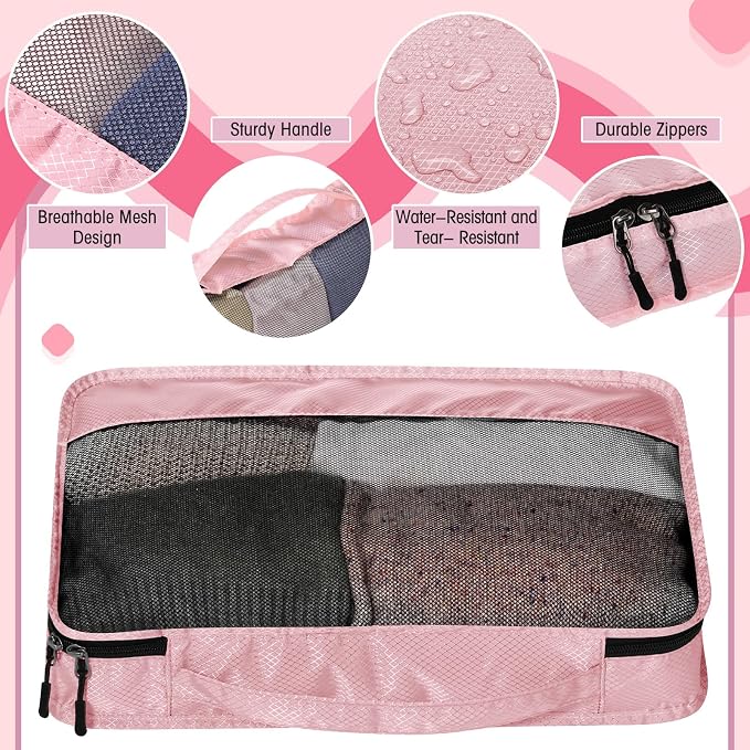 5 Pcs Packing Cubes for Suitcase Large Travel Cubes Carry on Luggage Organizer Bags for Clothes Accessories(S,Pink) - Image 3