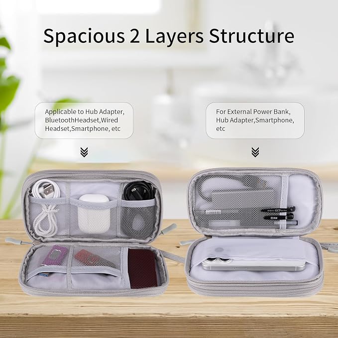 Travel Cable Organizer - Electronics Accessories Bag(Double Layer - Grey) - Image 3