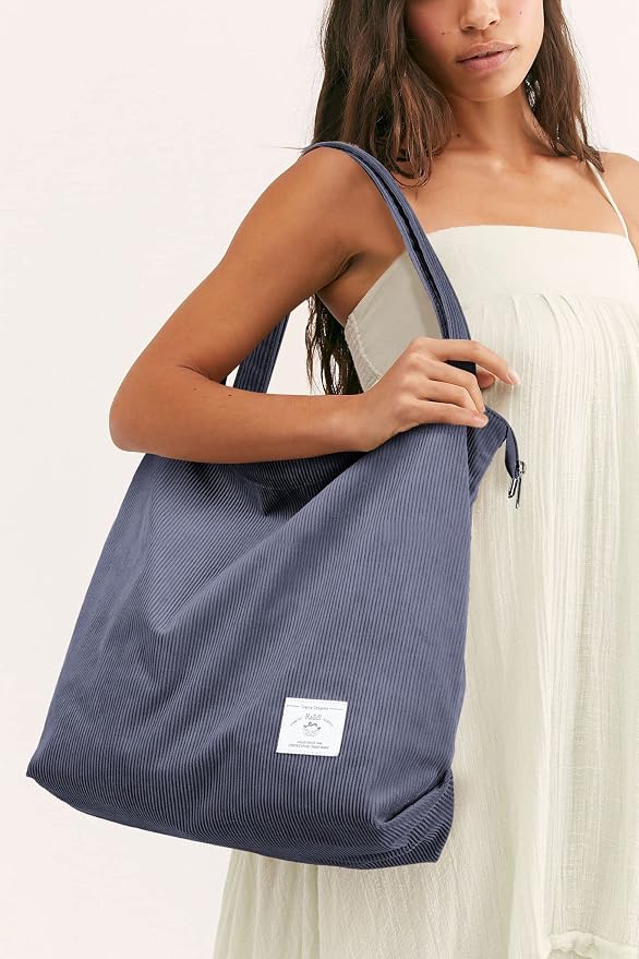 KALIDI Women Corduroy Tote Bag Zipper Casual Tote's Handbag Big Capacity Shoulder Bag with Pockets - Image 9
