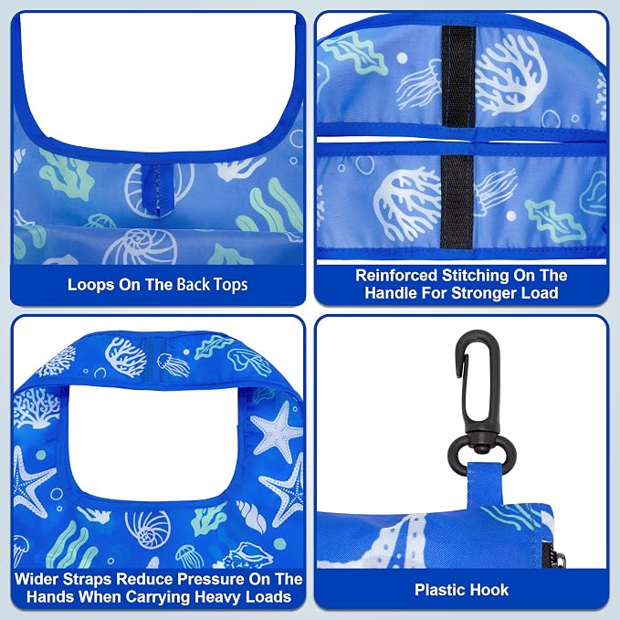 HOLYLUCK Reusable Grocery Bags,Heavy Duty Foldable Shopping Tote Bag (Standard, 3 Starfish) - Image 4